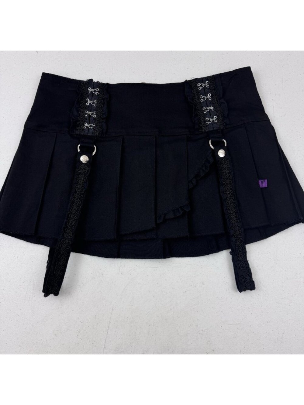 Vintage Y2K TRIPP NYC Clasp Pleated Skirt with Straps Black Goth Punk -Large